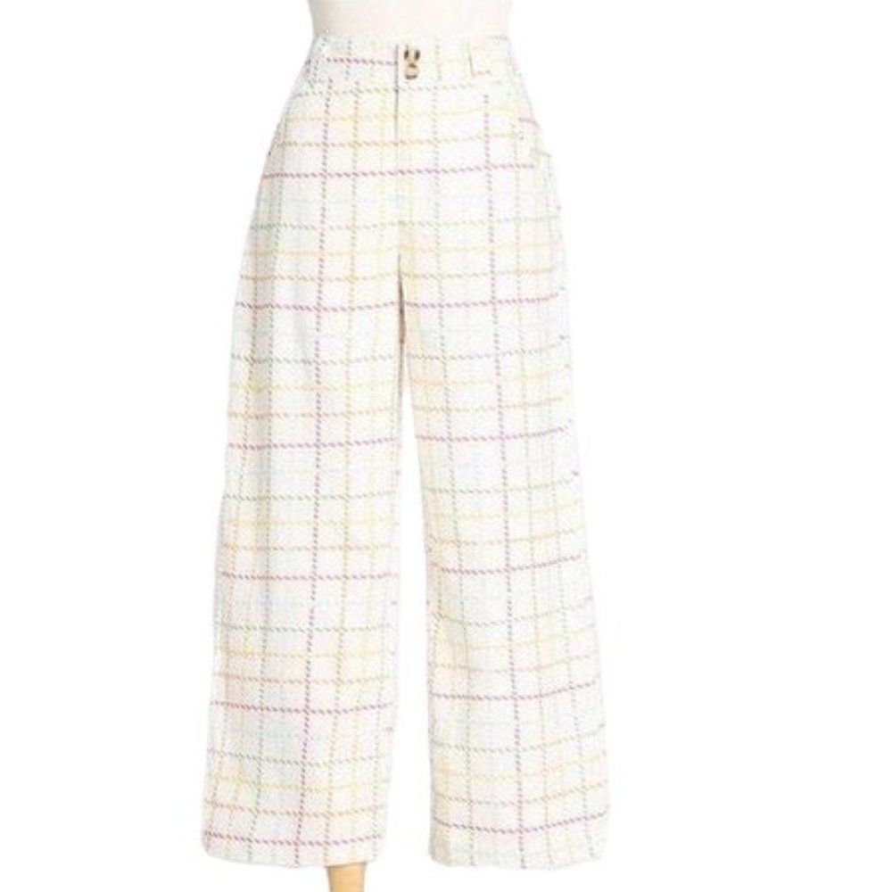 ModCloth Join Joyfully Wide Leg Pant Rainbow Plaid NWT 8 Trousers